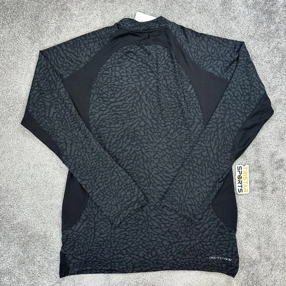 Air Jordan Dri-FIT ADV Shirt Mens Medium Black Gray Elephant Print Long Sleeve